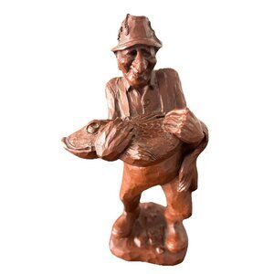 VTG Handcrafted Wetherbee '93 Carved Fisherman w/fish-Red Hill Mfg.-READ!